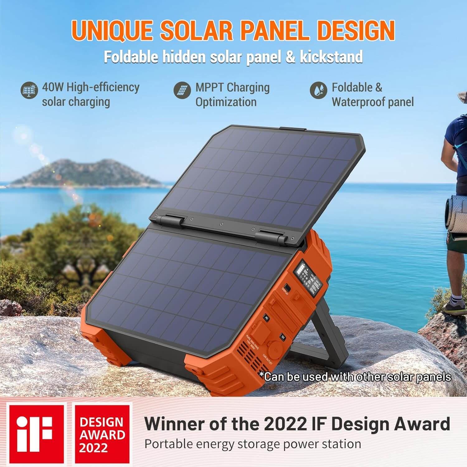 Browey Portable Power Station with Built-In Foldable Solar Panel